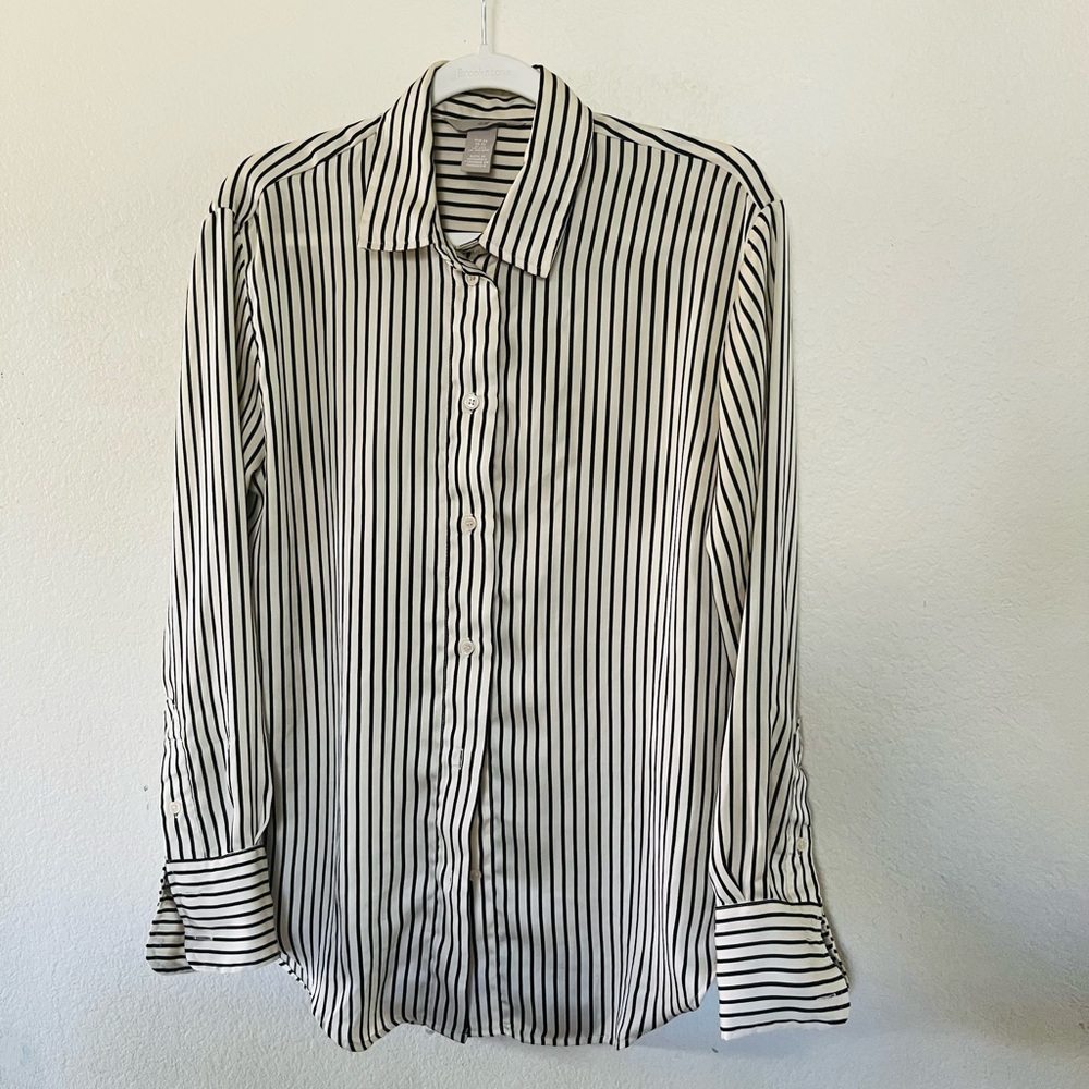 H&M Black and White Vertical Stripe Dress Shirt